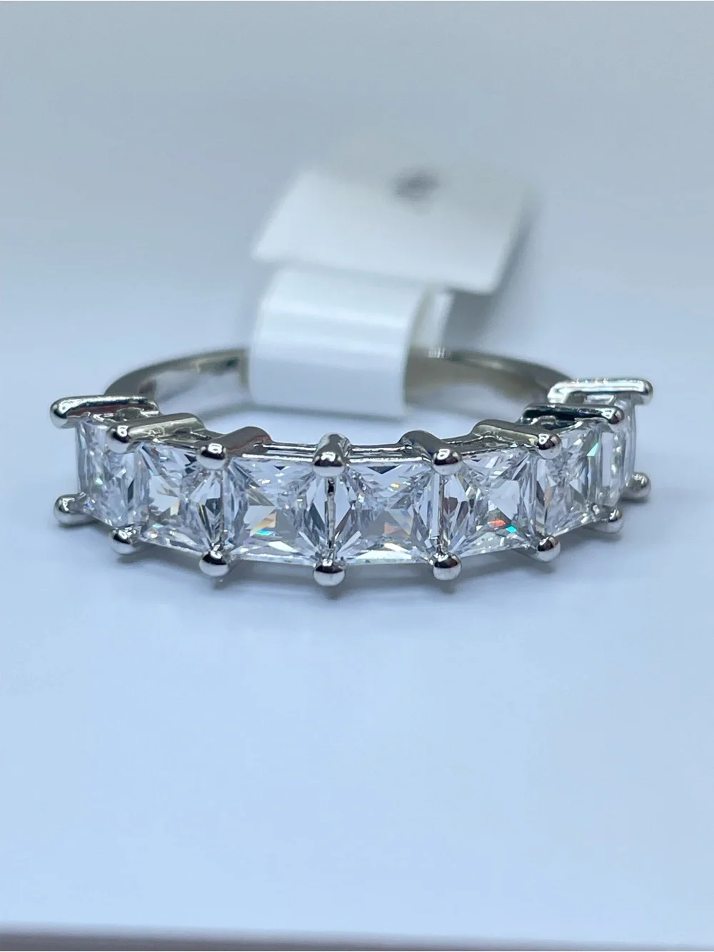 Swarovski Crystal Elements White Princess Cut Crystal Half Eternity Band Ring 7